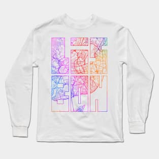 Lisbon, Portugal City Map Typography - Colorful Long Sleeve T-Shirt